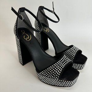 Sam Edelman Womens Nellie Glitz Platform Heel Black Fabric Ultra High Chunky 9